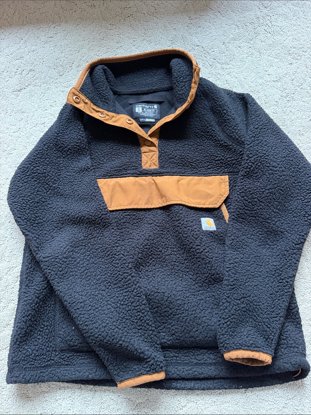Carhartt Women’s Black Sherpa Pullover with Brown Trim